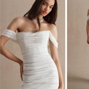 Watters Joanne Ruched Slim Off-TheShoulder Midi Dress